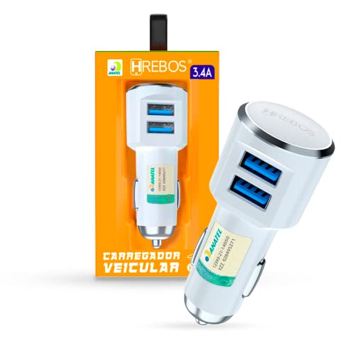 Carregador Veicular Carga Rápida Com 2 Entradas USB-A Hrebos