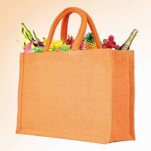 Orange Juco Tote Bag – Versatile Reusable Burlap Bag with Handles, Perfect for Gifts, Groceries, DIY Crafts, and More – 8" H x 12" L x 4" W3