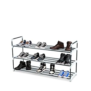 KEPLIN 3 Tier Grey Metal Shoe Rack | Space Saving Slim Shoe Storage for Any Footwear, Boot, Trainer, Shoes, | Heavy Duty…