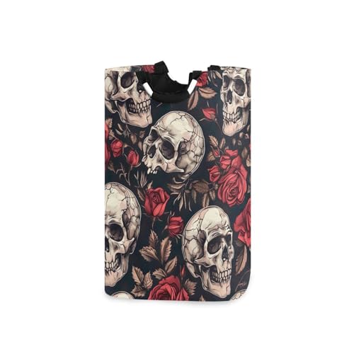 Jihqo Laundry Hamper Basket Halloween Red Rose and Skull Collapsible Nursery Storage Bin Waterproof Clothing Baskets for Home Bedroom Bathroom Washing Room