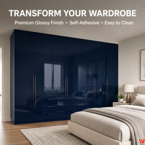 Image of WISDOM Navy Blue Glossy Self Adhesive Wallpaper Peel & Stick Vinyl Contact Paper for Kitchen Cabinets, Furniture, Wardrobe, Tables, Drawers & Home Decor (20X72 in)