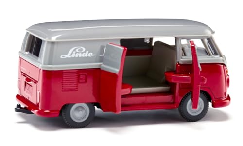 siku 2362, VW T1 Transporter, 1:50, Metall/Kunststoff, Rot/Grau, Spielzeug-Auto, Türen zum Öffnen, Anhängerkupplung