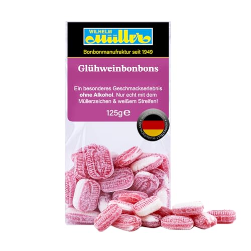 WILHELM Müller Glühwein Bonbons - Bonbons mit Glühwein Geschmack - Im praktischen Beutel aus Deutschland - 125g