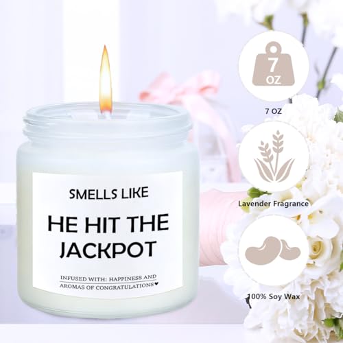 Image of Engaged Gifts Engagement Gifts for Couples Her Engagement Party Decorations | Gift for Couple Wine Bag Scented Candles Set Pairs Well with Getting Engaged Wine Bag Smell Like He Hit The Jackpot