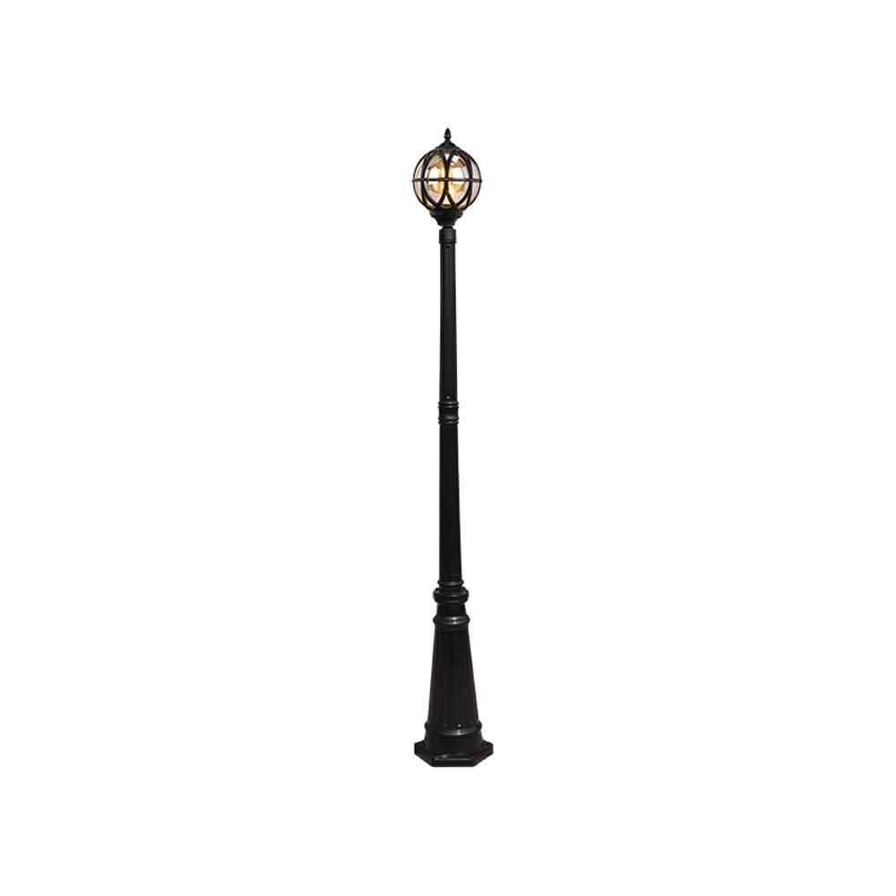 GTHTUHFD Lamp Post Lights Outdoor,E27 Single Head High Pole Light Retro Glass Globe Ball Street Pillar Outdoor Ip55 Waterproof Aluminum Path Column Lamp,Black-Height 2.1m