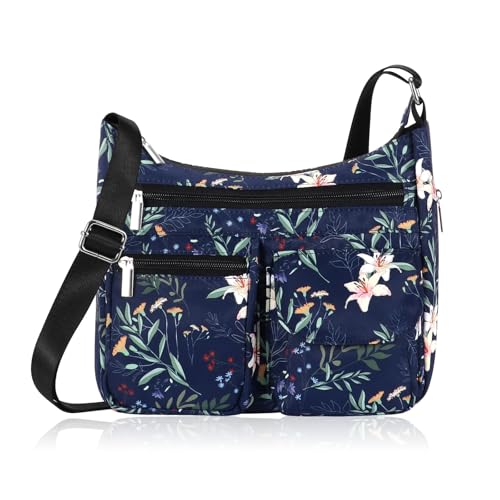 HUA ANGEL Sac Bandoulière Femme Polyester Léger Petit Sac à Main Tissu Sac Besace avec Multiples Poches Voyage Sport Shopping Travail Université