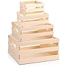 GRETJOB Wooden Crates with Handles, 4 Set Rustic Wooden Crates for Display, Small Wood Crates Box for for Kitchen, Office, Bedroom, Closet, Rustic Country Decor