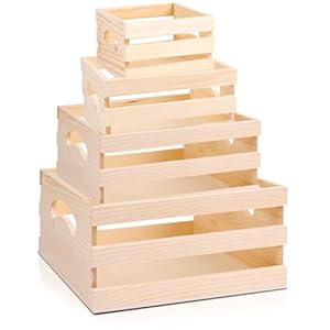 GRETJOB Wooden Crates with Handles, 4 Set Rustic Wooden Crates for Display, Small Wood Crates Box for for Kitchen, Office, Bedroom, Closet, Rustic Country Decor