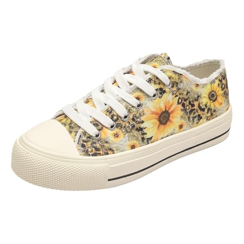 Sunflower Canvas Tennis Shoes for Women Low Top Casual Sneakers for Women Lace Up Fashion Comfortable Walking Shoes,Fashion Canvas Slip on Shoes,Women's Comfort Plush Foam Sneaker