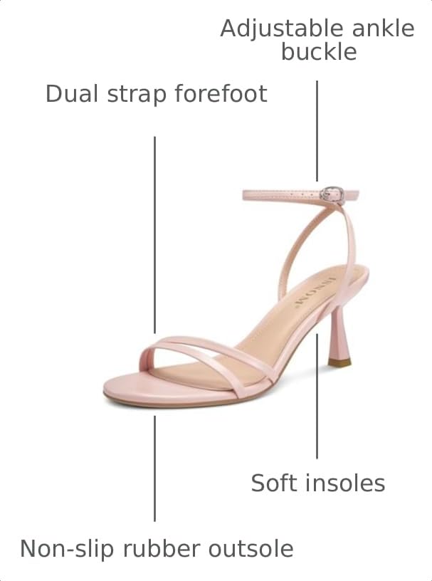 Image of ISNOM Womens Sandals with Round Toe Ankle Strap | Strappy Heels, Low Heels, Daily, Commute, Comfortable, Spring & Summer, Party, Womens Shoes, Arch Support