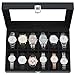 Caja Relojes con 12 Compartimentos, Ohuhu Caja para Relojes con Tapa de Cristal y Cojín Extraíble, Regalo para Cumpleaños Día del Padre Navidad
