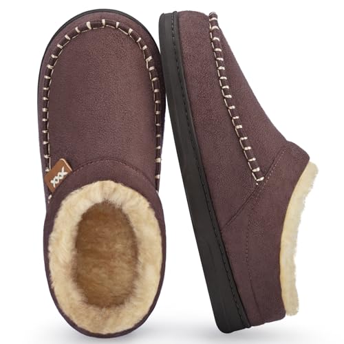 ATHMILE Mens Slippers Fuzzy Cozy Memory Foam Slip On Moccasin Warm House Slippers for Indoor Outdoor Non-Slip Sole