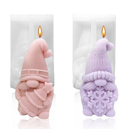 2 peças moldes de velas de Natal molde de silicone gnomo Natal molde de silicone em forma de gnomo natal, ideal para resina, aromaterapia, velas e sabonetes.