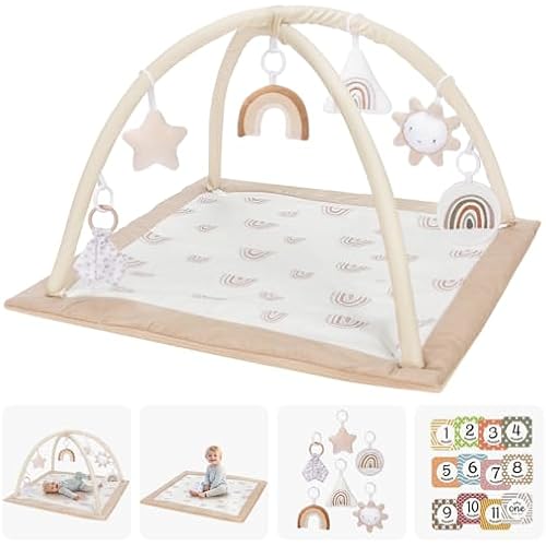 Mallify Washable Tummy Time Mat, Baby Play Gym with 6 Featured Toys and 12 Milestone Cards, Baby Gym for Infant & Toddler, Deluxe Larger Baby Play Mat, Baby Play Mats for Floor, Non Slip Mats