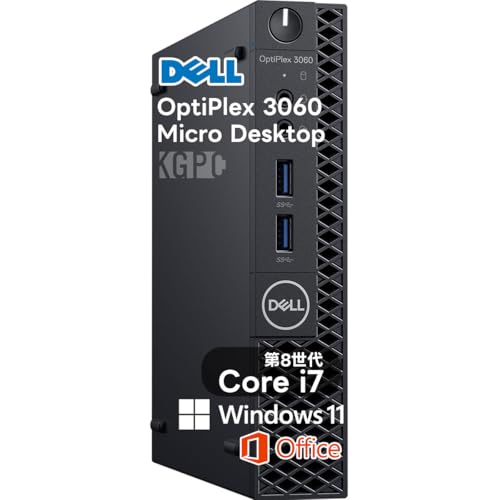 【整備済み品】 小型 軽量 Dell デル デスクトップ OptiPlex 3060 Micro Desktop minipc 第8世代 Core i7 / Windows/MSOffice / メモリ16GB / SSD256G+HDD500GB/DP