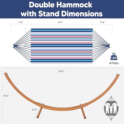 Image of SUNCREAT Portable Hammock with 10 ft Wooden Stand, Blue Stripes