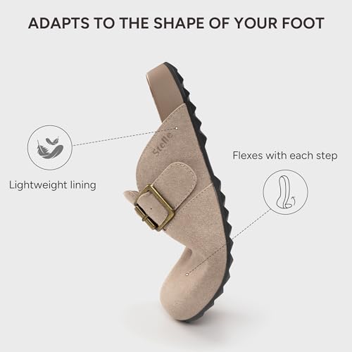 Stelle Suede Clogs for Women Men Potato Shoes with Arch Support Leather Cork Footbed Mules Slip on Home Slippers(Taupe-Leather,6MW) — view 5
