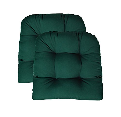 Sunbrella® Canvas Forest Green 2 Piece Wicker Chair Cushion Set - Indoor/Outdoor Tufted Wicker Matching Chair Seat Cushions - Green