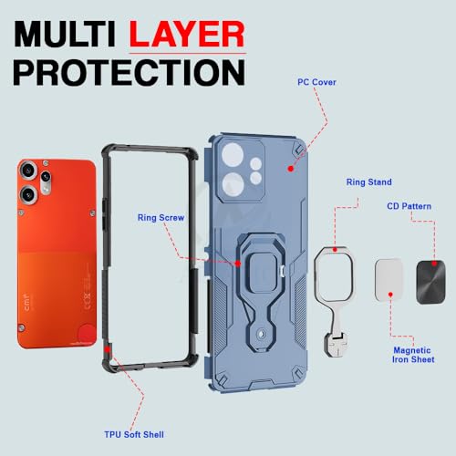 Image of AESTMO Armor Back Cover for Nothing CMF Phone 2 Pro 5G | Ring Holder & Kickstand & Camera Protection in-Built | 360 Degree Protection Back Case Cover (Blue)