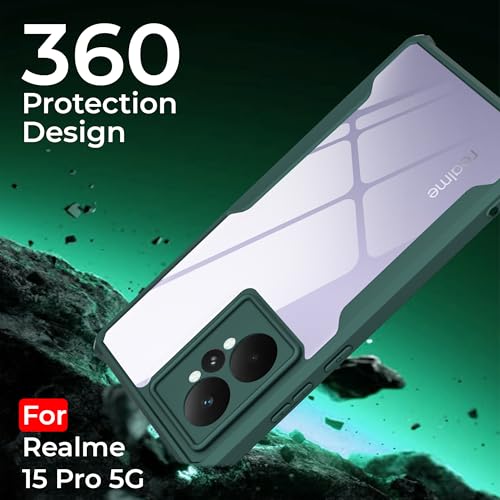 Image of A rtistque Clear Hard Transparent Acrylic Armor Anti-Drop Shockproof TPU Edge Back Cover Case for Realme 15 Pro 5G - Green