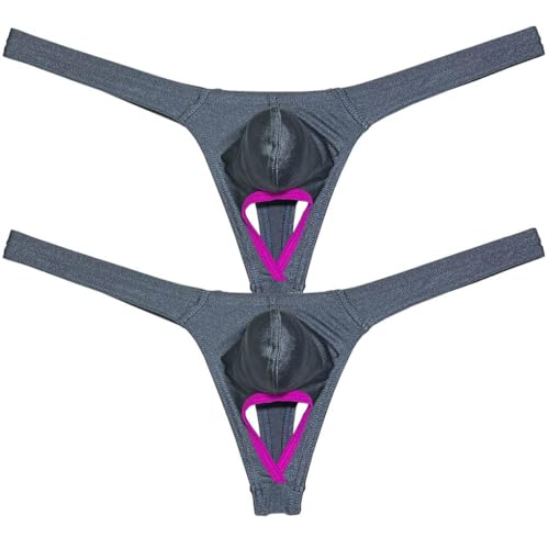 Men's Spandex Bulge Pouch Thong Underwear Ball Out Bikini T-back Shiny Solid Tangas