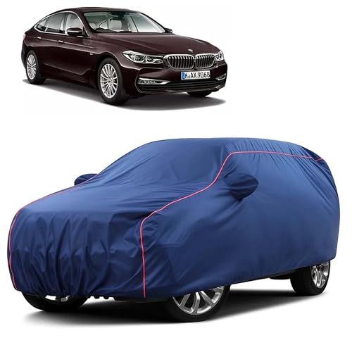Image of Sulfar 100% Water Resistant Car Body Cover Compatible with Mirror for BMW 6 Series (Triple Stitched, Full Bottom Elastic, Blue Taffeta with Red Piping)