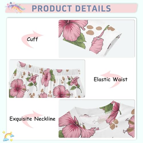 Pajama Sets Long Sleeve Floral Flowers Pattern Soft Comfy Sleepwear 2 Piece PJS 3-8T4
