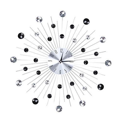 Emoshayoga Wanduhr Crystal Strass Silber Wanduhr Uhr Wohnzimmer Leicht zu lesende 3D Crystal Mute Wanduhr für Wohnzimmer Büro(silberner schwarzer Diamant) Cover