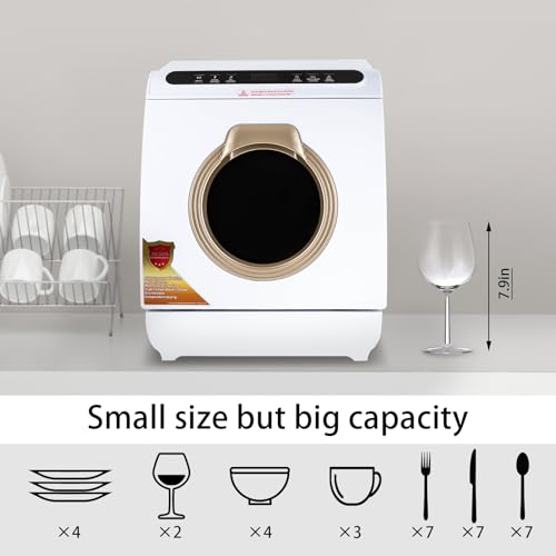 Countertop Dishwasher, Portable Dishwasher w/7L/6.35qt Built-in Water Tank No Hookup Needed, 5 Programs 360° Dual Spray Air-Dry Function, Mini Dishwasher for Apartment RV Dormitory, 900W White