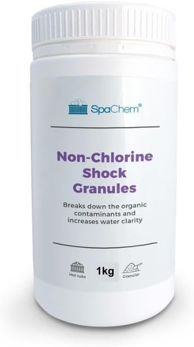 – Non Chlorine Shock Granules 1kg Tub - For bromine and chlorine users, oxygenates water and reactivates dormant bromine & chlorine.