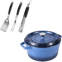 HAUSHOF Grill Accessories, Enameled Cast Iron Dutch Oven with Lid for Sourdough Bread Baking, Stewing, Rosting, Island Spice Red