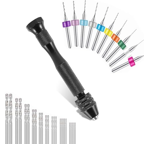 Jyvlucient Pin Vise Hand Drill Precision 36PCS Mini Hand Drill Bit Set Micro Mini Twist Drilling Bits 0.5-3mm and PCB Drill 0.1-1mm for Model Making Electronic Drilling Holes Woodworking Jewelry DIY