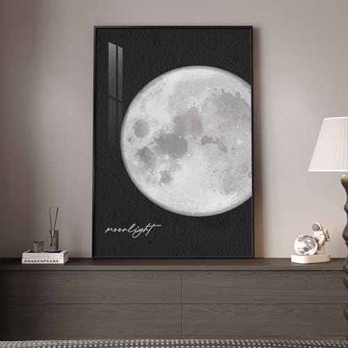 Framed Modern Elegant Black and White Moon Wall Art, Large
