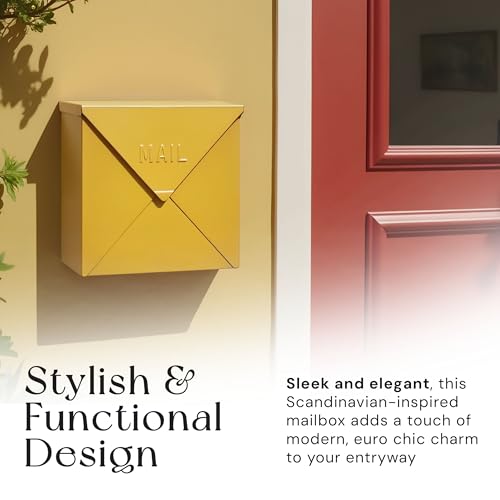 NACH Mailboxes for Outside Wall Mount, 12 x 12 x 4.8 inch Yellow Mail Boxes for House Outside, Waterproof Mailboxes for Outside - Chicago Style Mail Box by NACH - Image 3