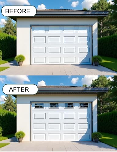 NILEHO Upgraded Magnetic Garage Door Windows, 16 PCS High-Gloss Black Faux Panels - Realistic Look & Strong Hold That Never Falls Off, No-Drill for 1-Car Steel/Iron Door (6"x4")