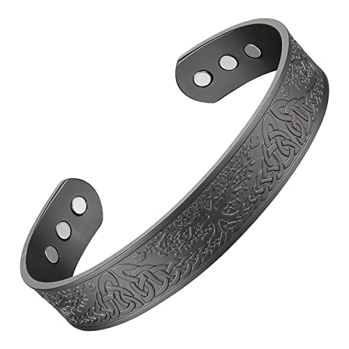 Magenergy Men's Pure Copper Bracelets,Magnetic Bracelet With 3500 Gauss Magnets,7.3'' Adjustable Black Cuff Bangle With Jewerly Gift Box #TOP16