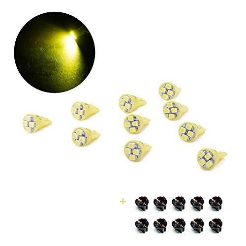 PA PA - 10 bombillas LED T10 168 194 indicadoras LED, 1/2 pulgadas, enchufe de bloqueo giratorio, 12 V (amarillo limón dorado)