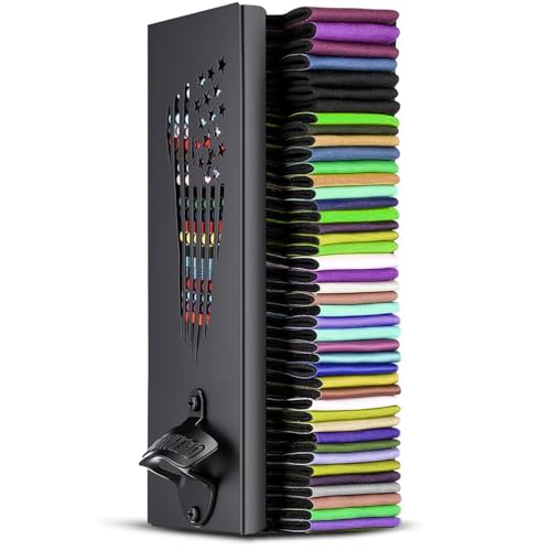 2 in 1 Metal Can Cooler Holder with Bottle Opener - Wall Mount, Compatible with Standard Can Cooler, Beer Sleeves Organizer and Dispenser for Home Family Bar (12 in)