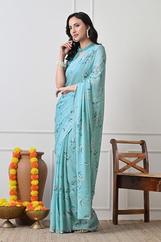 Image of MIRCHI FASHION Women Saree Chiffon Floral Printed | Breathable Lightweight Sari for Regular Home and Office Wear with Blouse Piece