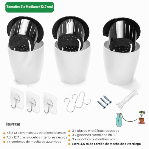 Miniatura 6 de 3 Piezas De Riego Automático Para Colgar En La Pared, Macetas Para Colgar En La Ventana, Cesta De Flores Para Plantas De Interior Para Cocina, Hierbas, Balcón, Barandilla, Estante, Valla, Enrejado