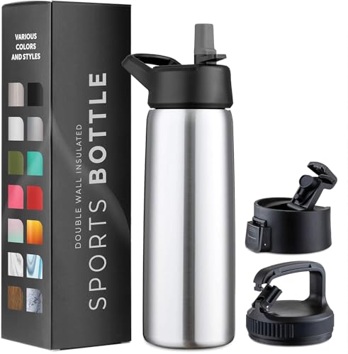 Triple-Insulated Stainless Steel Water Bottles with Straw, 25 Oz Reusable