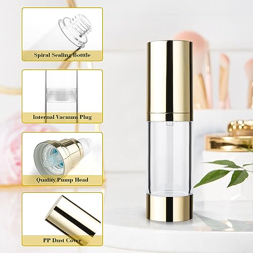 4 Pack 30ml/1oz Clear Airless Pump Bottle Plastic Vacuum Pump Press Container Empty Lotion Dispenser for Cream Toiletries Liquid Foundation Cosmetic Sample Travel - Gold2