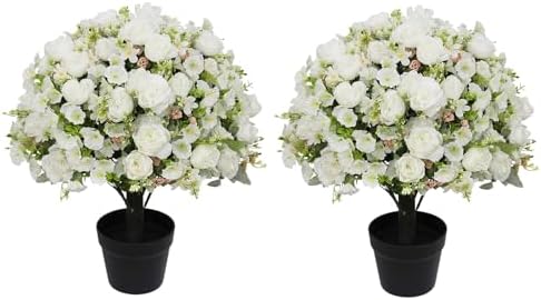 24" Artificial Peony Flowers Topiary Ball, Faux Outdoor Plants