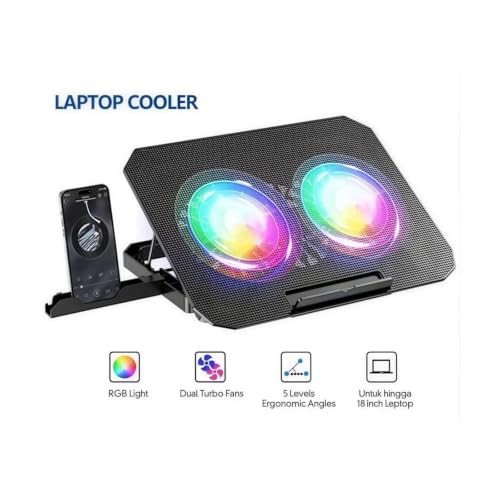 Base de refrigeración para portátil ventilada con soporte RGB grande ajustable de 7 marchas 5