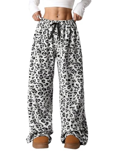 Image of ZAFUL Women's Fuzzy Plush Pajama Pants Wide Leg Pj Bottoms Lounge Pants