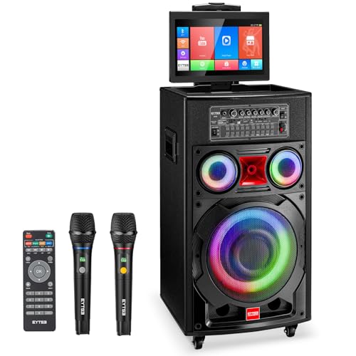 Karaoke Machine with Screen Lyrics Display for Adults 14.1″ Touch Screen, Portable Karaoke Speaker PA System 800W Peak Power with 2 Wireless Mics, DJ Lights, WiFi, HDMI for Home TV Outdoor Party