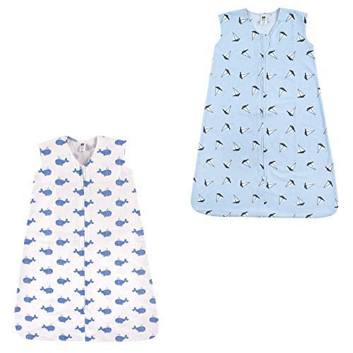 Hudson Baby Unisex Baby Cotton Sleeveless Wearable Sleeping Bag, Blue Whales Sailboats 2-pack, 18-24 Months US