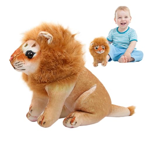 lisutupode Muñeca de león de peluche, peluche de león, animales de peluche realistas, juguetes, cómoda decoración de habitación de dibujos animados, muñeca relajante para coche, salón, niños y adultos