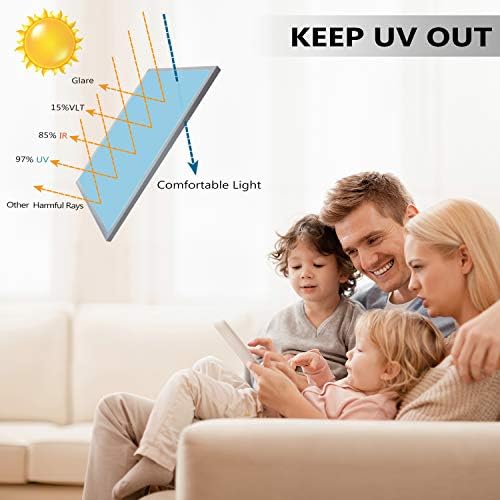 HooTown Window Tint for One Way Daytime Privacy Window Film Heat Control Sun Blocking Anti UV Non-Adhesive Static Cling Reflective Mirror Glass Film for Home Office, Black Silver, 17.7 in x 13.1 ft