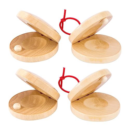 VANZACK 4pcs Wooden Musical Castanets for Safe Percussion Instruments Enhance Coordination and Rhythm Lightweight Design for for Early Education and Fun Activities